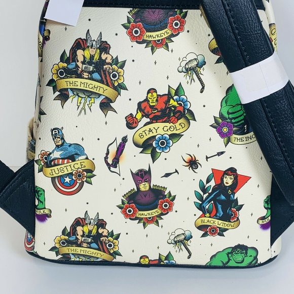 Marvel Flash Tattoo Comic Loungefly Mini Backpack IRON MAN CAPTIAN AMERICA NWT - Picture 9 of 12